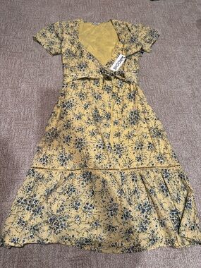 St Roche wrap dress midi 4 blue yellow floral lined